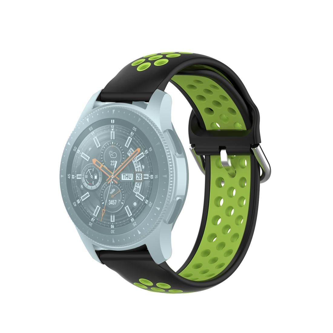 For Samsung Galaxy Watch 46mm / Gear S3 Universal Sports Two-tone Silicone Replacement Wrist Strap (Black Lime)