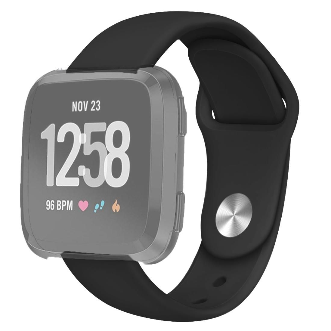 For Fitbit Versa 2 / Fitbit Versa / Fitbit Versa Lite Solid Color Silicone Replacement Strap Watchband, Size:L (Black)
