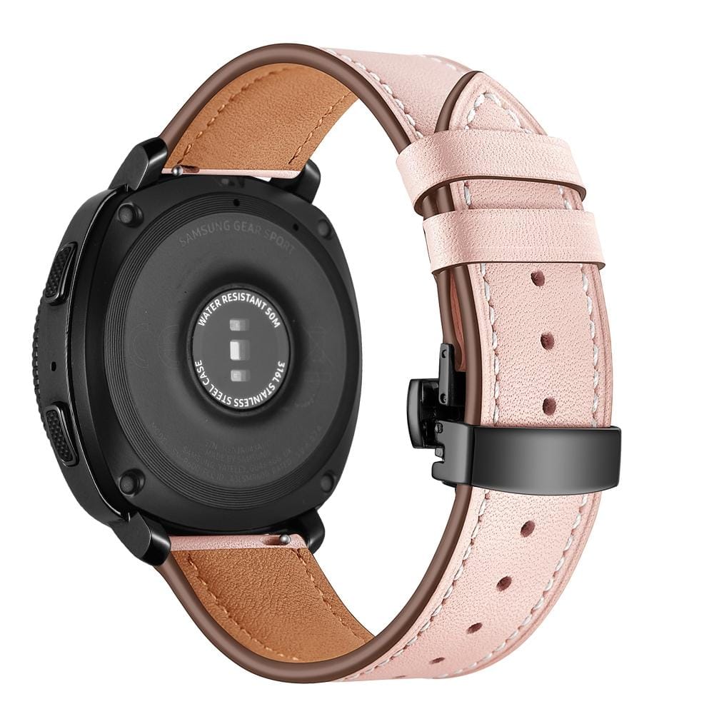 22mm For Huawei Watch GT2e / GT2 46mm Leather Butterfly Buckle Strap Black Button (Pink)