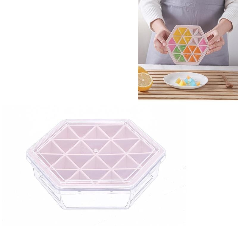 Home Creative DIY Ice Grid Mould Hexagonal Homemade Ice Mold With Tray Ice Cube Ice Cream Ice Box (Pink)