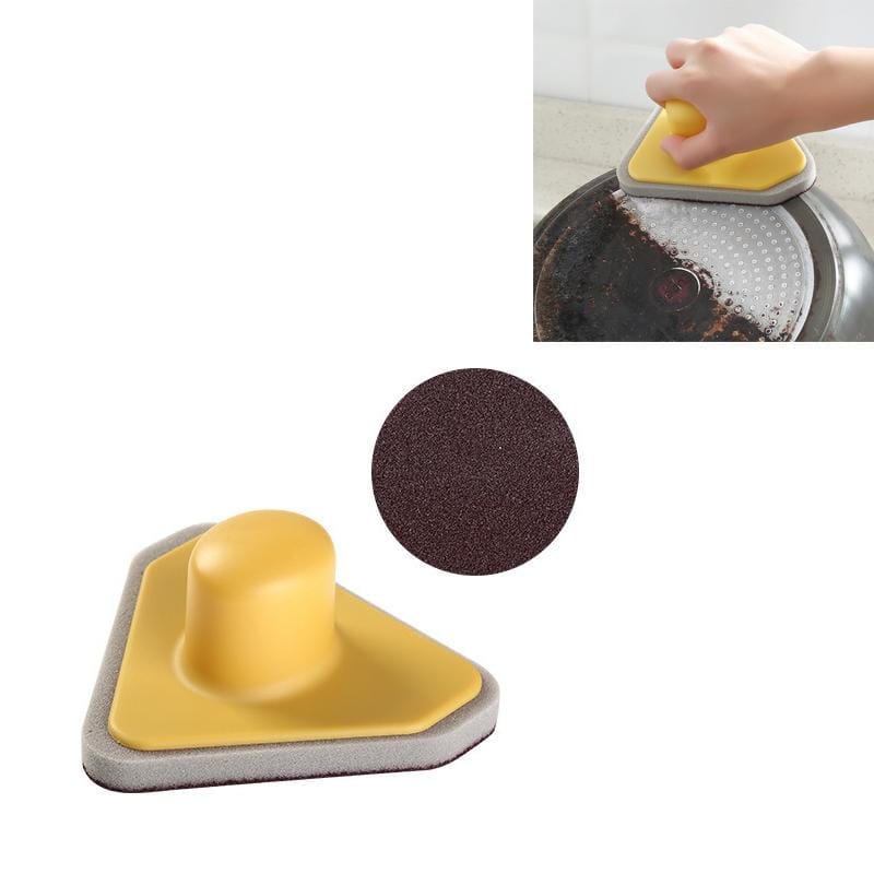 Kitchen Household Triangle Cleaning Decontamination Derusting Pot Brush Sponge Wipe (Yellow)