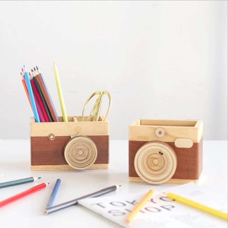 Camera Model Wooden Pen Holder Decoration, Specifications:Double Pen Holder