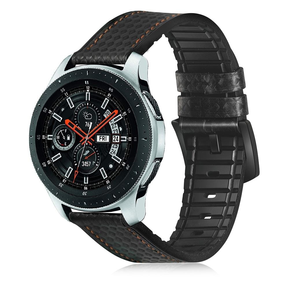 For Samsung Galaxy Watch Active 2 22mm Carbon Fiber Leather With Silicone Sports Band (Black + Brown)