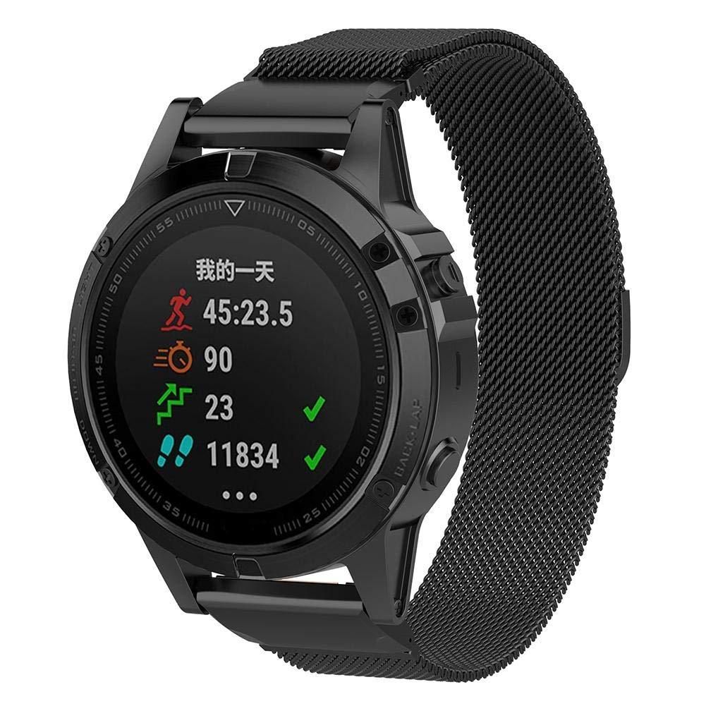 For Garmin Fenix 5 Milan Metal Stainless Steel Metal Watchband, Size:20MM (Black)