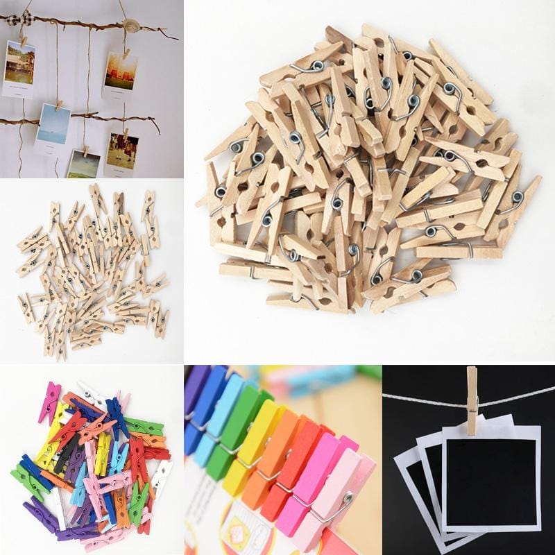50 PCS Mini Natural Wooden DIY Clothes Colorful Photo Paper Peg Pin Clothespin Craft Clips School Office Stationery Clothes Pegs, Size:4.5x0.7cm (Mixed color)