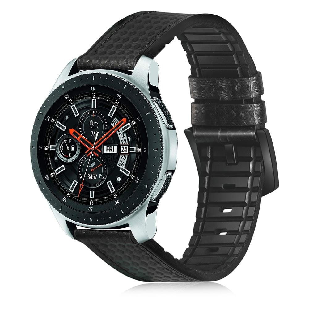 For Samsung Galaxy Watch Active 2 22mm Carbon Fiber Leather With Silicone Sports Band (Black)