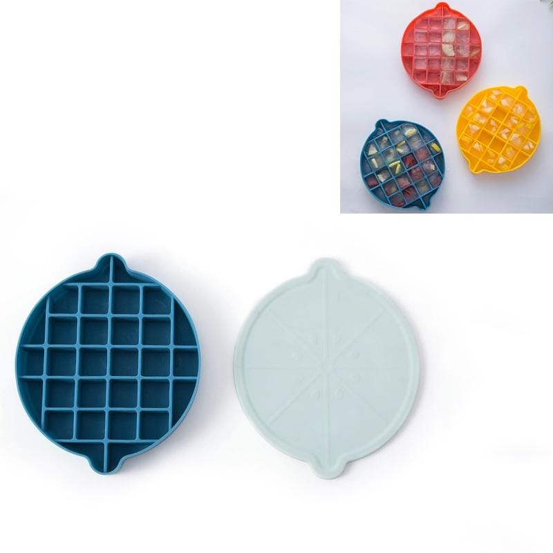 Lemon Shape Ice Grid Food Grade Silicone Ice Cube Mould Food Supplement Ice Box with Lid (Blue)
