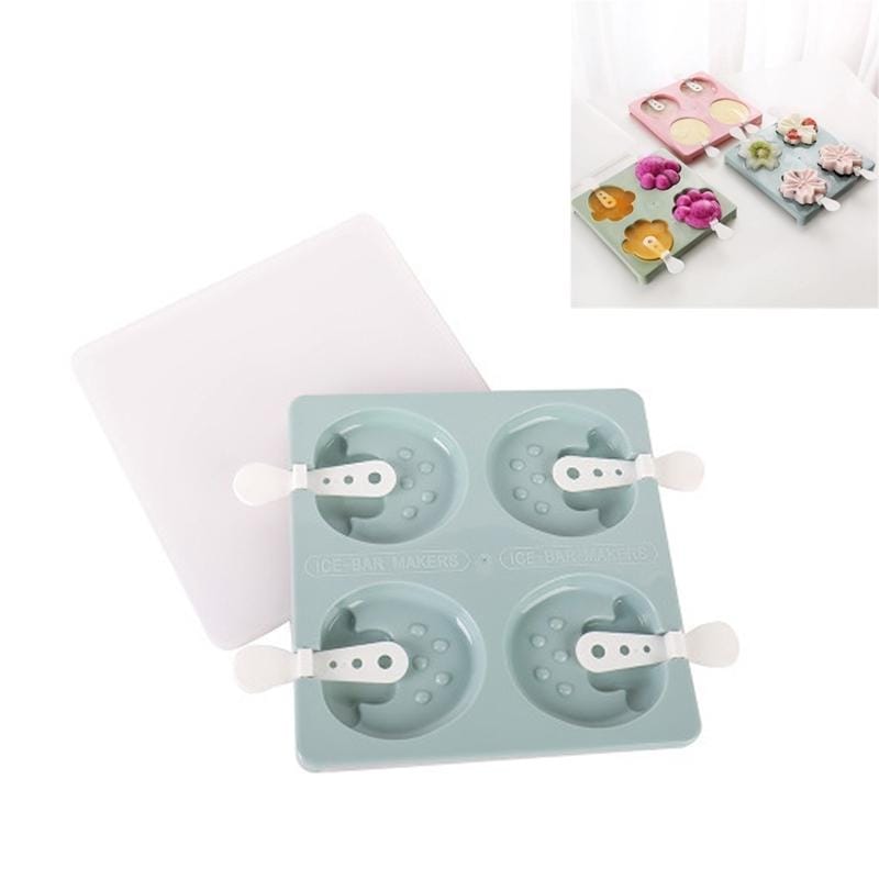 Household 4 Grid Ice Maker Popsicle Ice Cream Mold with Stick & Lid, Style:Strawberry (Blue)