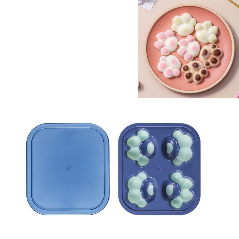 Household Cat Paw Shape Creative Silicone Ice Box Ice Cube Mold Ice Hockey DIY Food Supplement Box with Lid (Blue Green)