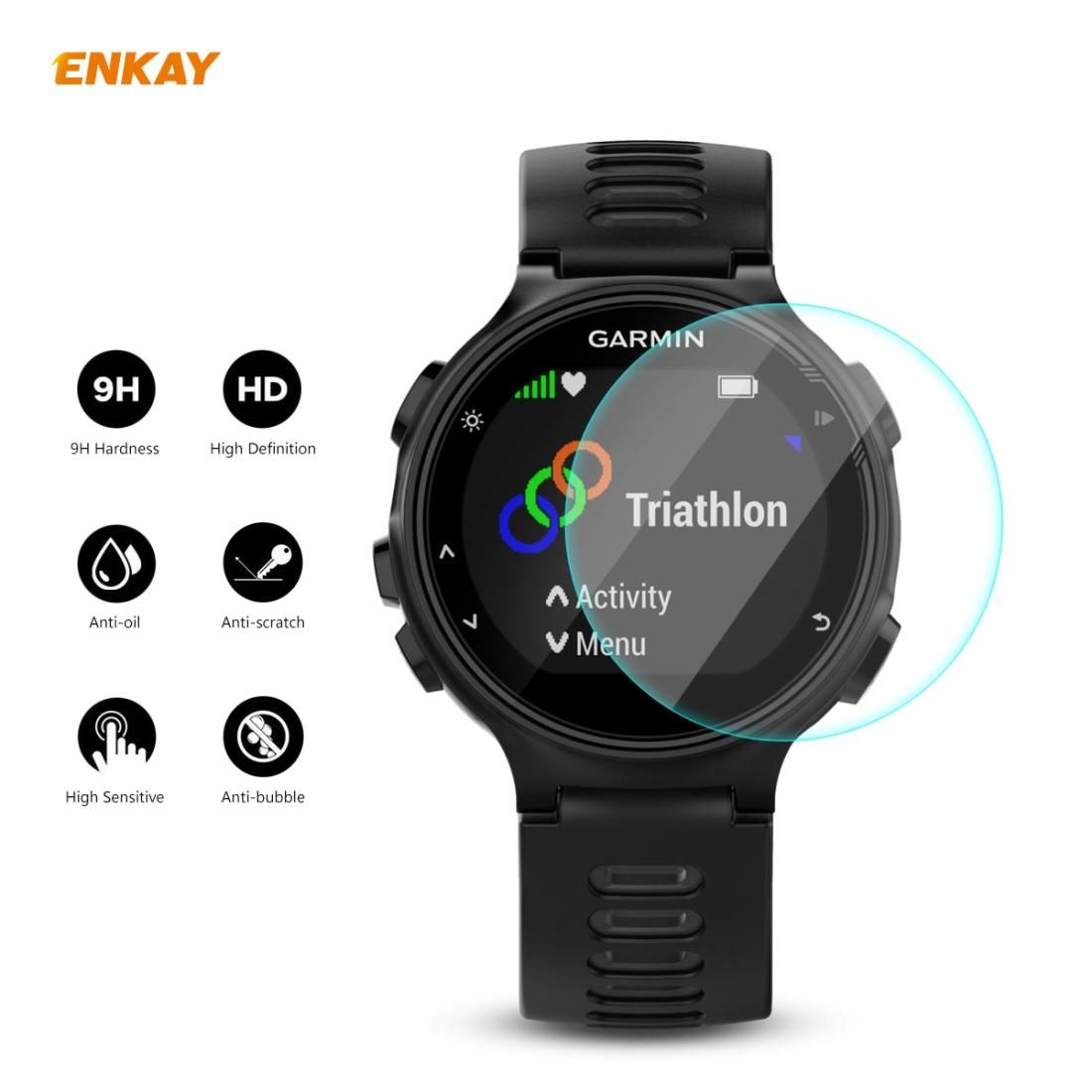 For Garmin Forerunner 735 / 735XT ENKAY Hat-Prince 0.2mm 9H 2.15D Curved Edge Tempered Glass Screen Protector  Watch Film