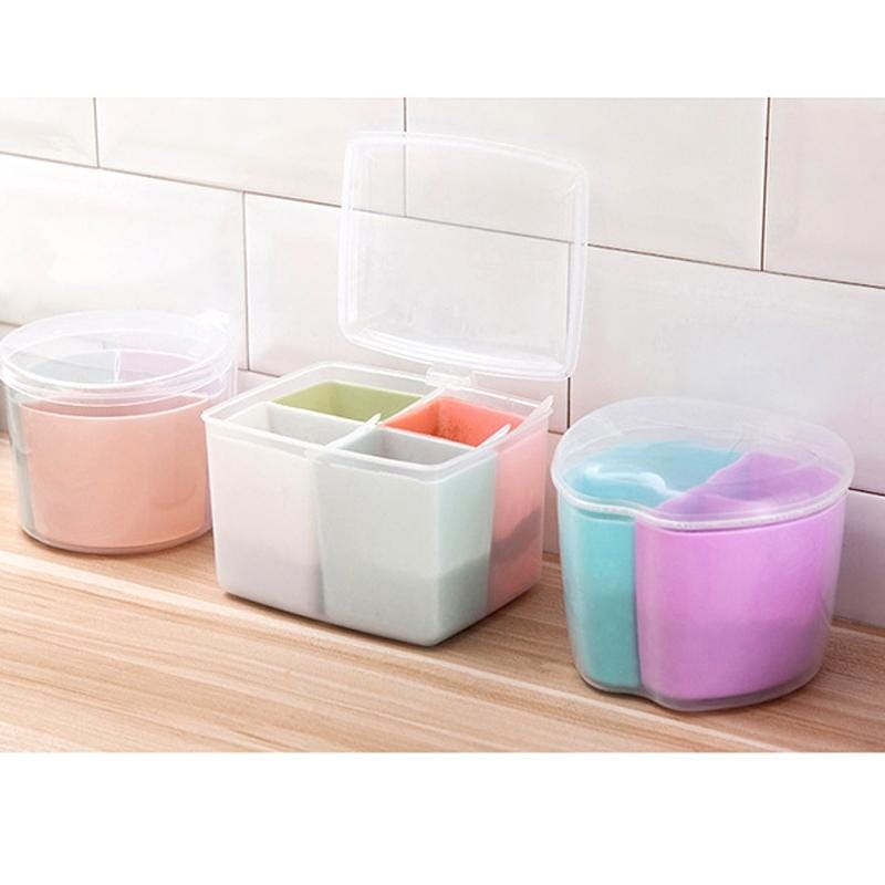 Household Kitchen Split Combined Fresh Box Three Grid Spice Box with Spoon, Style:Apple Shape