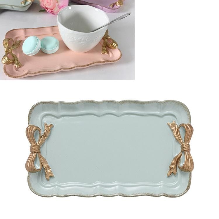 Rectangle Cute Bow Cake Dessert Small Plate Towel Dish Small Jewelry Storage Tray (Blue)