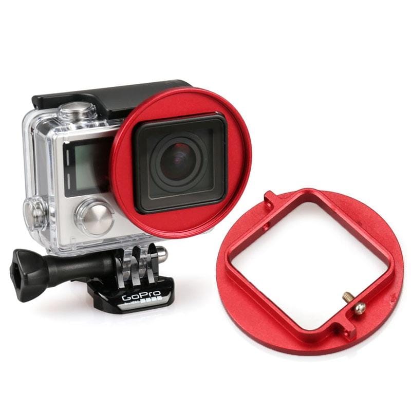 52mm UV Lens Filter Adapter Ring for GoPro HERO 4 / 3+ Rig Cage Case Mount (Red)