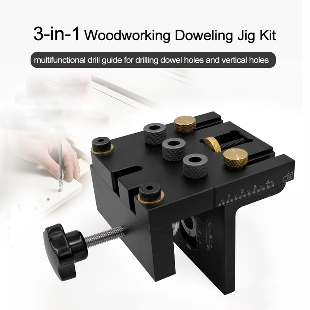 3-in-1 Woodworking Doweling Jig Kit with Positioning Clip