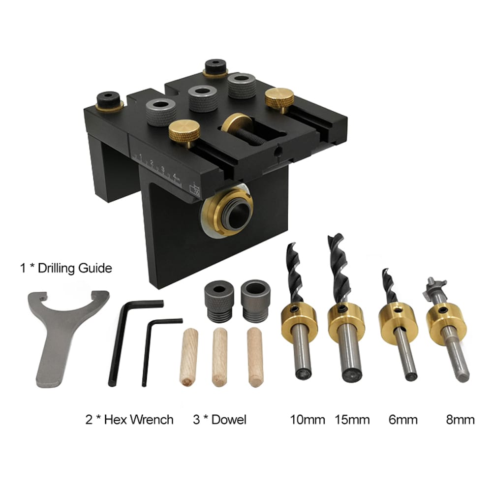 3-in-1 Woodworking Doweling Jig Kit with Positioning Clip
