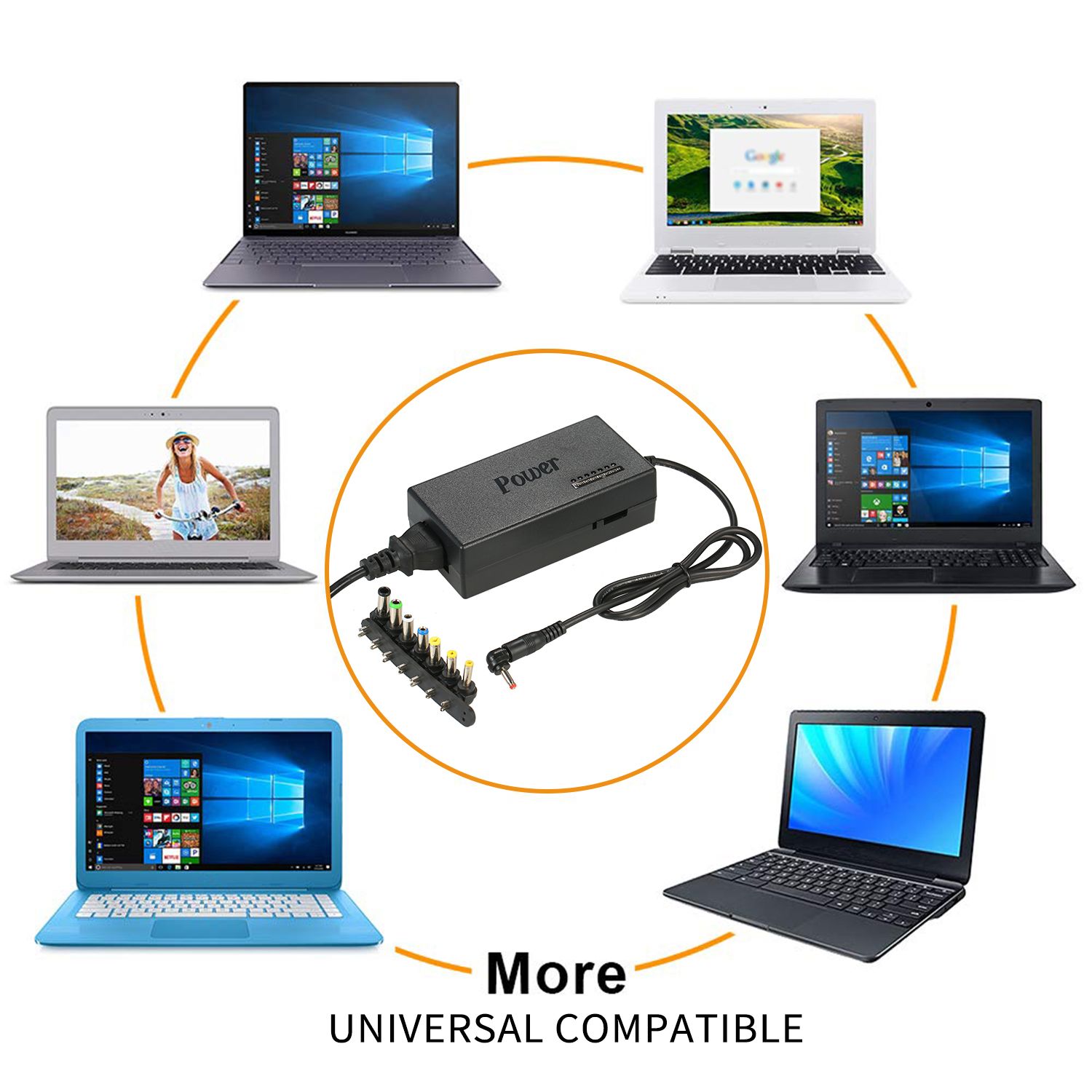 96W Universal Laptop Power Charger Adapter 8Pcs 12V to 24V - EU Plug