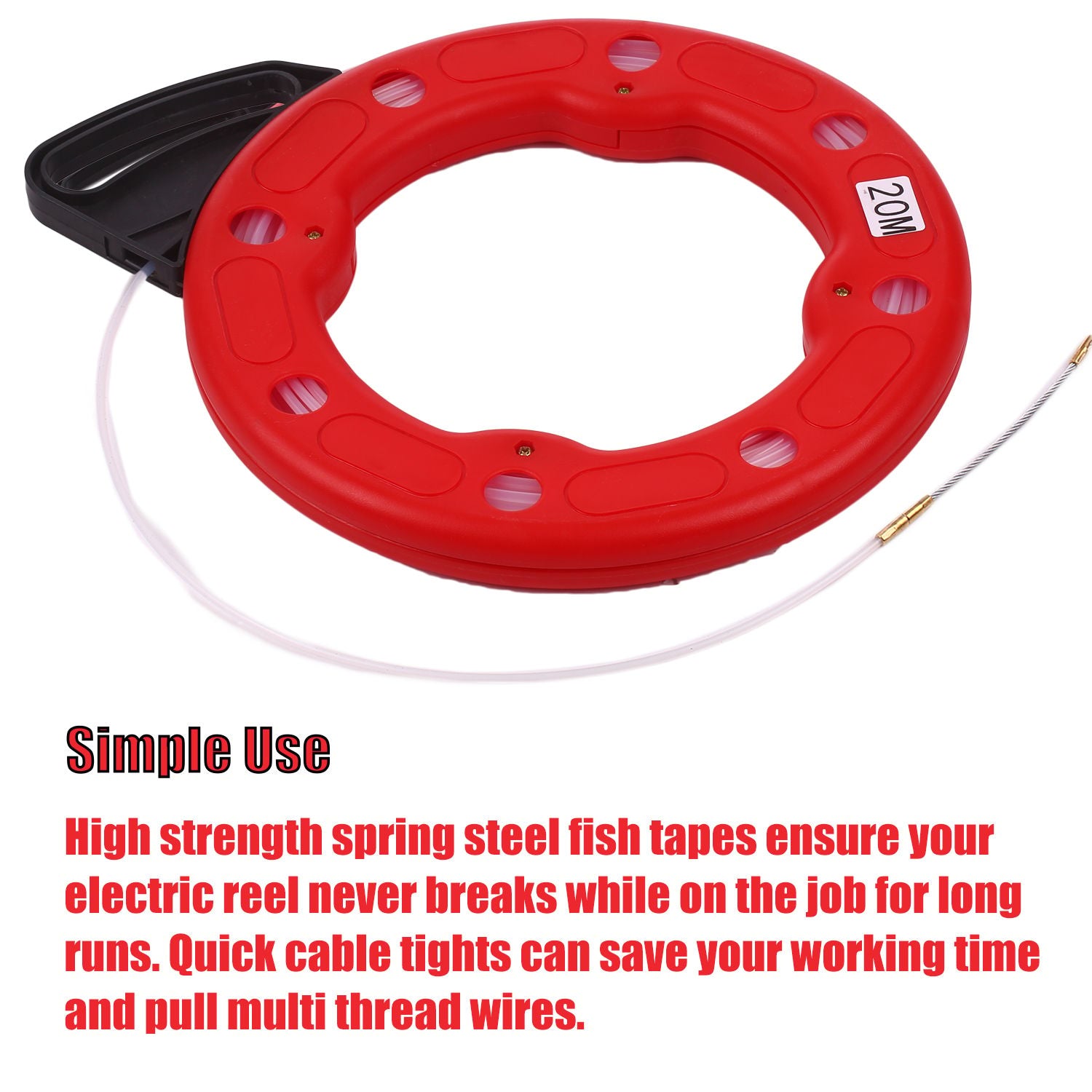 20M Fiberglass Fish Tape Reel Puller Conductive Electrical - 20M