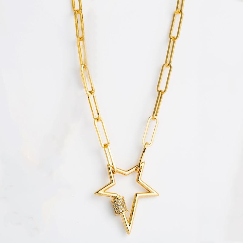Women Fashion Star Pendant Copper Zircon Necklace (White Zirconium)