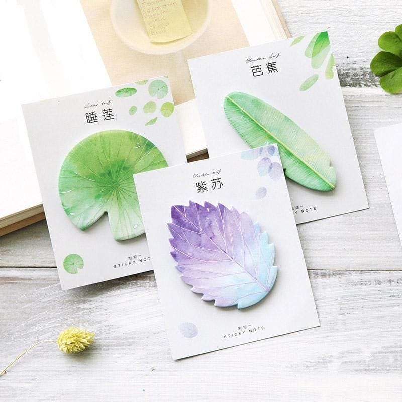 2 Sets Natural Plant Leaf Sticky Note Memo Pad Office Planner Sticker Paper (Water Lily)