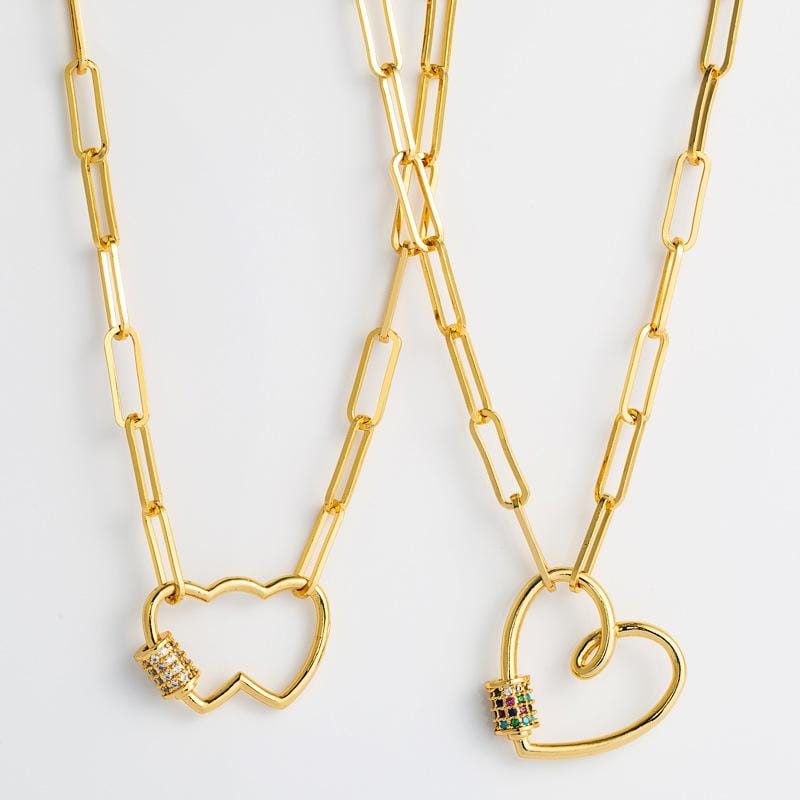 Love Heart Pendant Necklace With Micro Inlaid Colored Zircon (Heart-shaped)