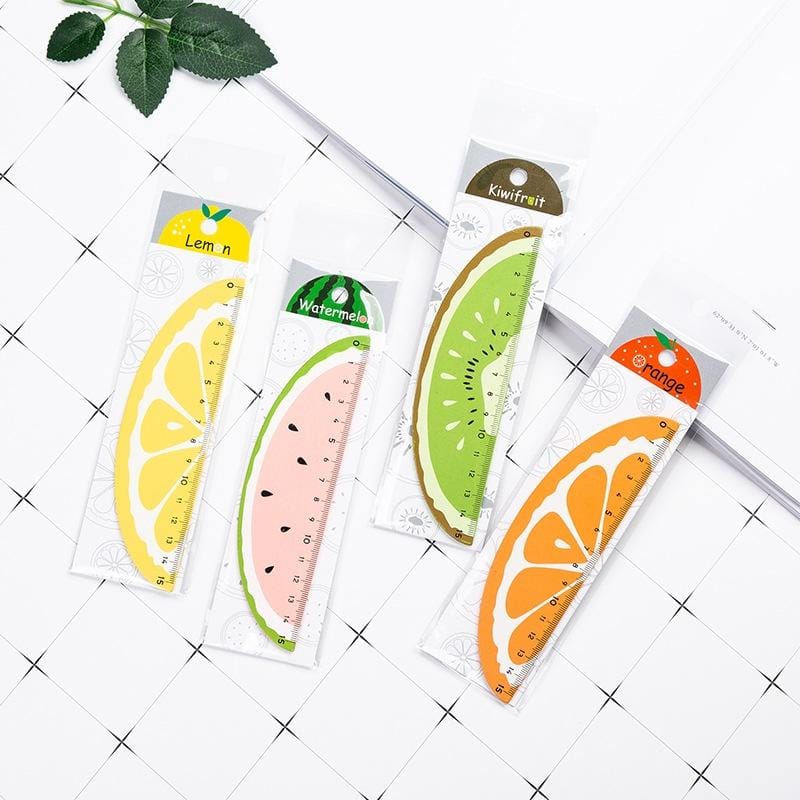 Cartoon Fruit Wooden Straight Ruler Measure Drawing Stationery School Office Supply Gift, Length:15cm (Orange)