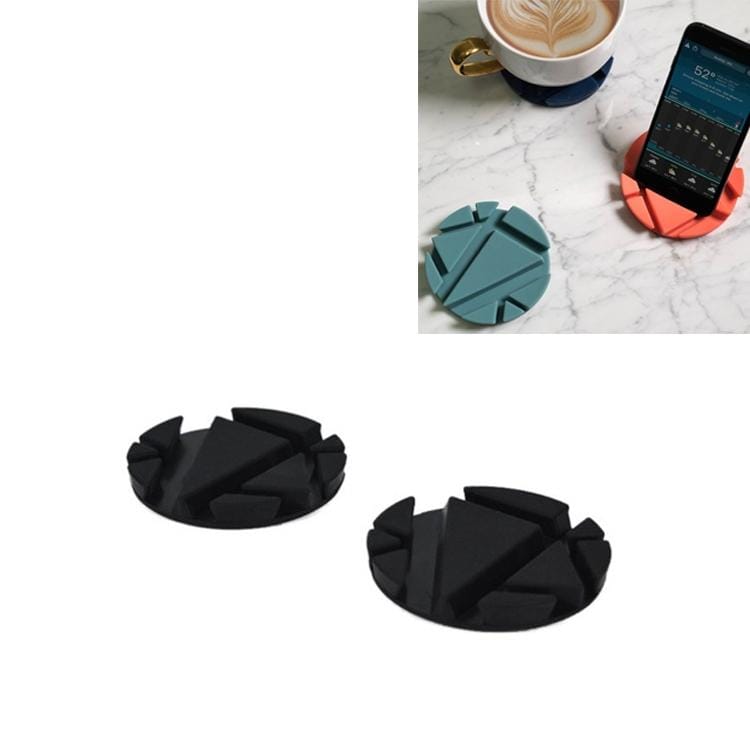 2 PCS Multifunctiona Mobile Phone Lazy Stand Desktop Heat-resistant Rubber Coaster (Black)
