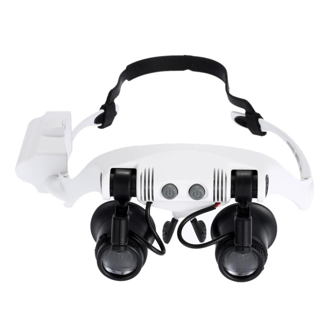10X 15X 20X 25X Wearing Glasses Eyes Illuminated Magnifier Magnifying Watch Repairing Loupe With LED Light