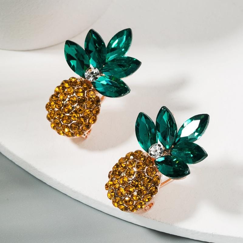 2 PCS Alloy Inlaid Colorful Rhinestone Pineapple Earrings (Green)