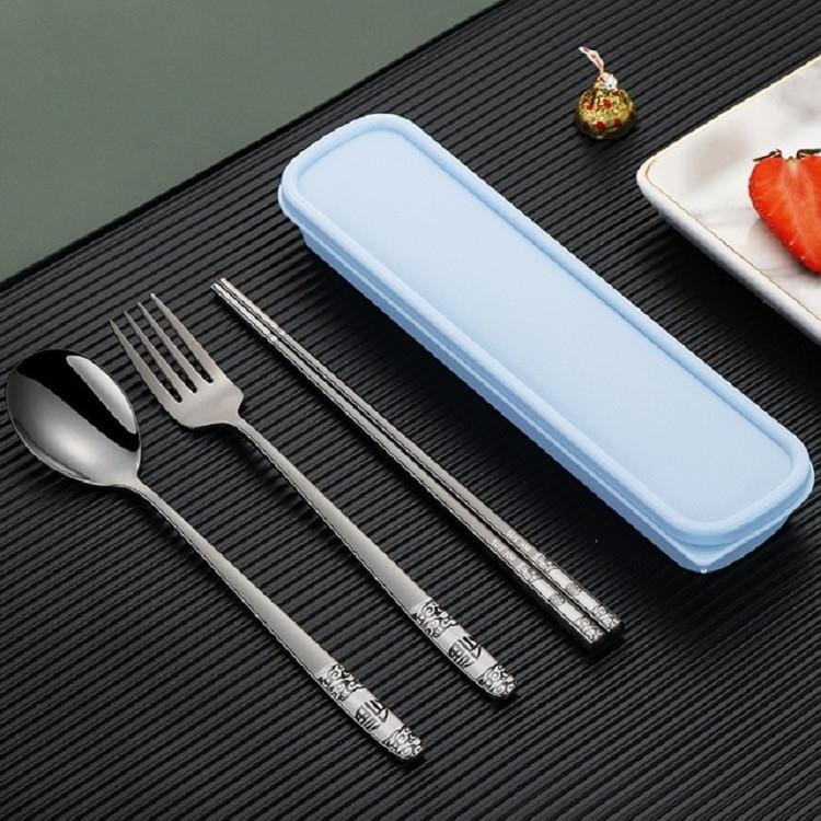 Stainless Steel Tableware Student Office Worker Portable Tableware Set, Specification:3 PCS / Set, Color:Black