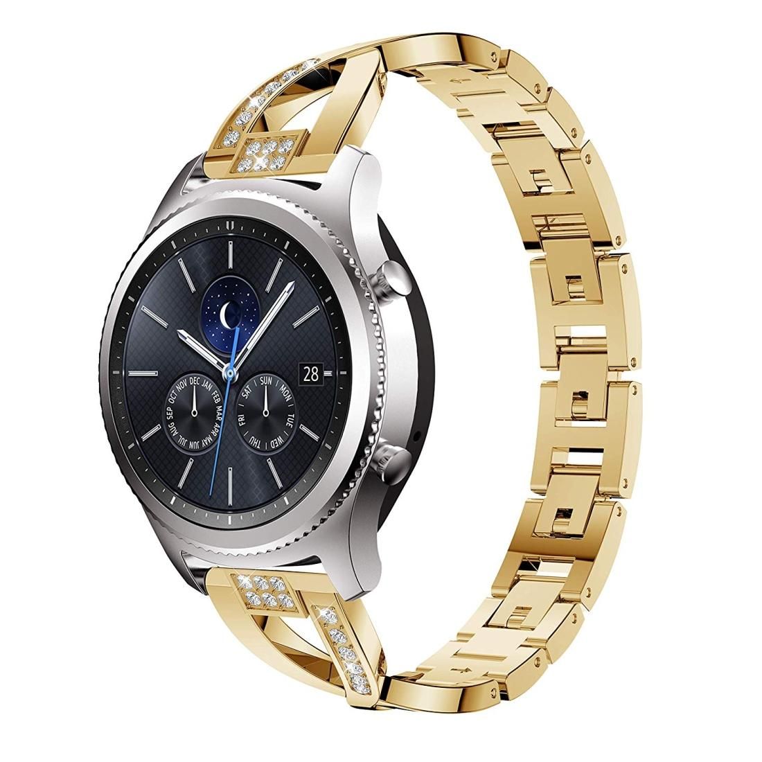 For Samsung GearS3 / Ticwatch Pro / HUAWEI GT Universal 22mm Metal Diamond Strap (gold)
