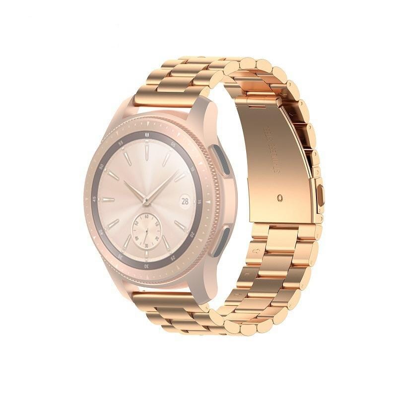 For Huami GTS/Galaxy Watch 42/40/44 Universal Three Beads Stainless Steel Watch Wrist Strap 20mm (Rose Gold)