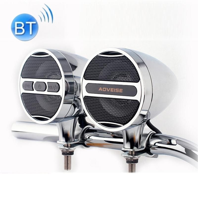 AOVEISE 12V Motorcycle Full Metal Handlebar MP3 Bluetooth Audio Electric Car Waterproof Speaker Card Radio Speaker (Silver Plating)
