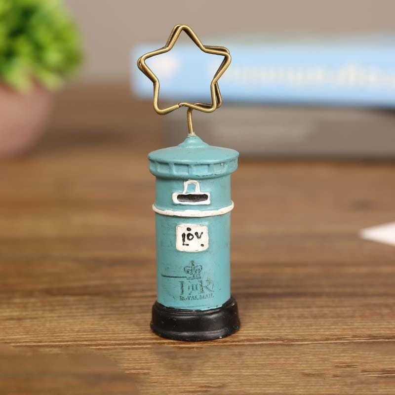 2 PCS Mailbox Shape Photo Paper Clip Note Holder Desk Name Card Clip (Blue)