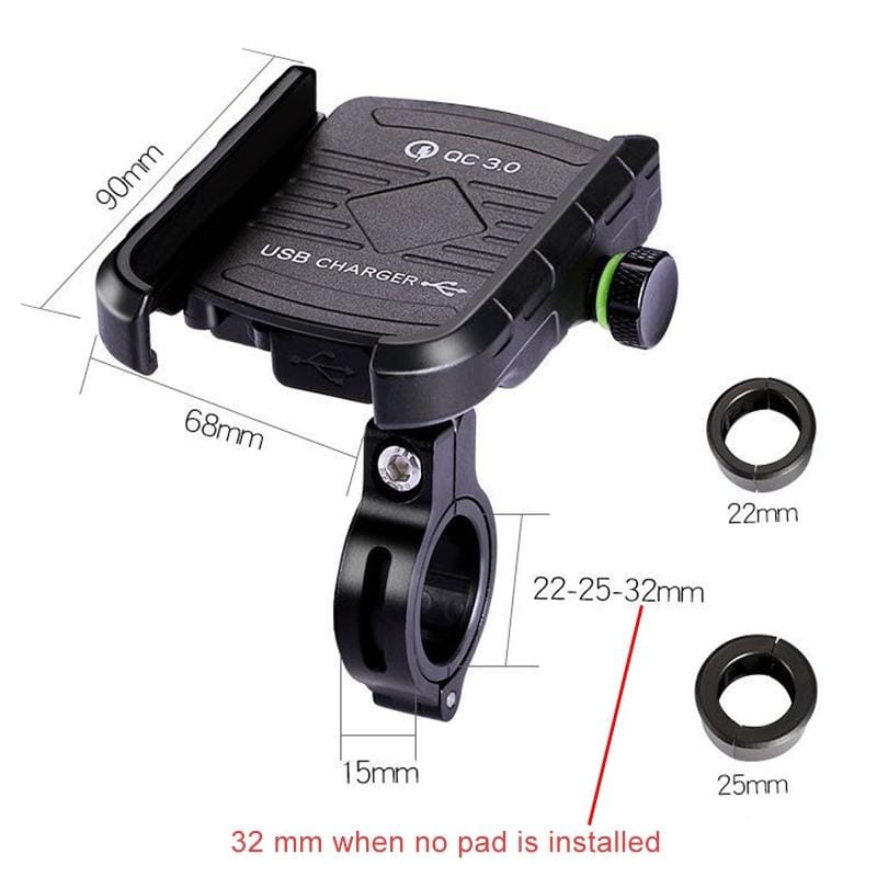 Motorcycles / Bicycle USB Charger QC 3.0 Fast Charging Phone Bracket, Suitable for 6-9cm Device (Silver Grey)