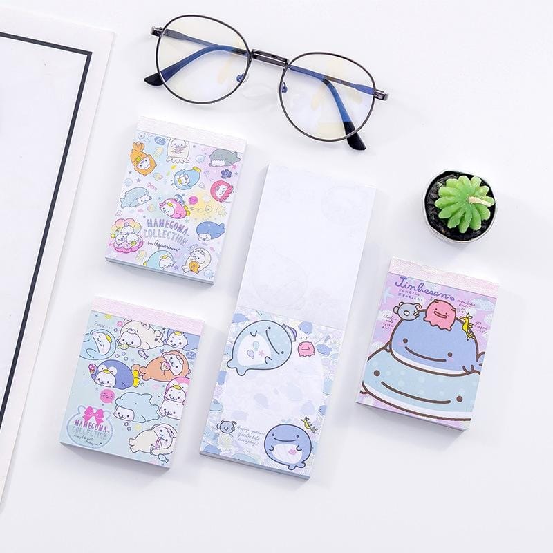 4 PCS Cute Cartoon Ocean Whale Memo Pad N Times Sticky Notes Memo Notepad Bookmark Gift Stationery, Random Style Delivery