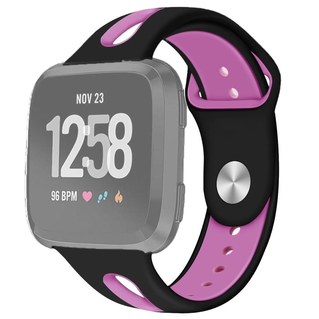 For Fitbit Versa 2 / Fitbit Versa / Fitbit Versa Lite Two Colors Silicone Replacement Strap Watchband, Size:L (Black Rose Purple)