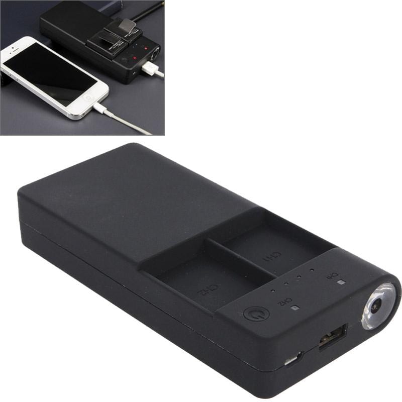 Universal Power Bank 2 Batteries USB Dual Power Charger with LED Flashlight for GoPro HERO3+ /3 / Mobile Phone (White)