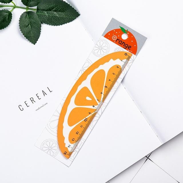 Cartoon Fruit Wooden Straight Ruler Measure Drawing Stationery School Office Supply Gift, Length:15cm (Orange)