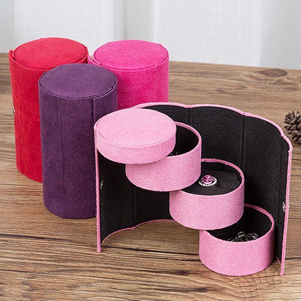 Fashion Cylindrical Rotation Ladder Jewelry Storage Holder Earring Organizer Box Case (Purple Red)