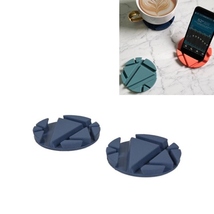 2 PCS Multifunctiona Mobile Phone Lazy Stand Desktop Heat-resistant Rubber Coaster (Navy Blue)