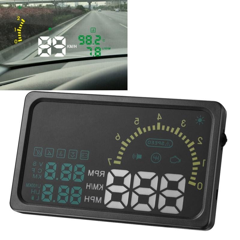 6 Inch Car HUD Head Up Display Vehicle-mounted Security System with OBDII Interface & Speed & Fuel Consumption & Water Temperature & Fault Diagnosis, Etc