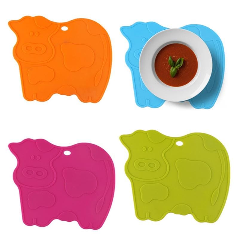 Creative Cartoon Animal Cow Silicone High Temperature Heat-resistant Placemat (Red)