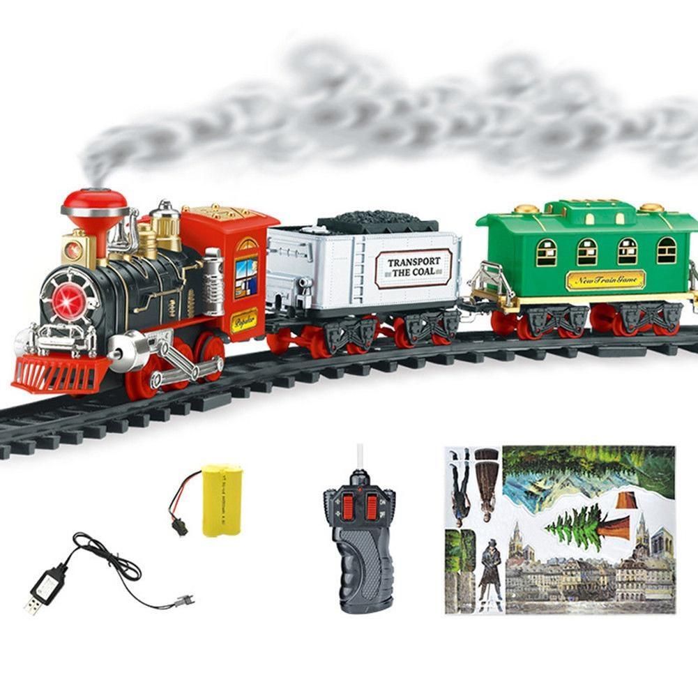 Electric Dynamic Steam RC Track Train Set Simulation Model Toy for Children Rechargeable Children Remote Control Toy Set (333-72)