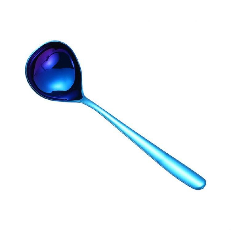 3 PCS Stainless Steel Sauce Spoon Creative Big Head Long Handle Spoon, Color:Blue