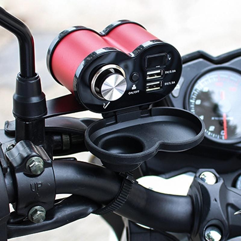 Portable Motorcycle Aluminum Alloy Dual USB Charger Cigarette Lighter (Red)