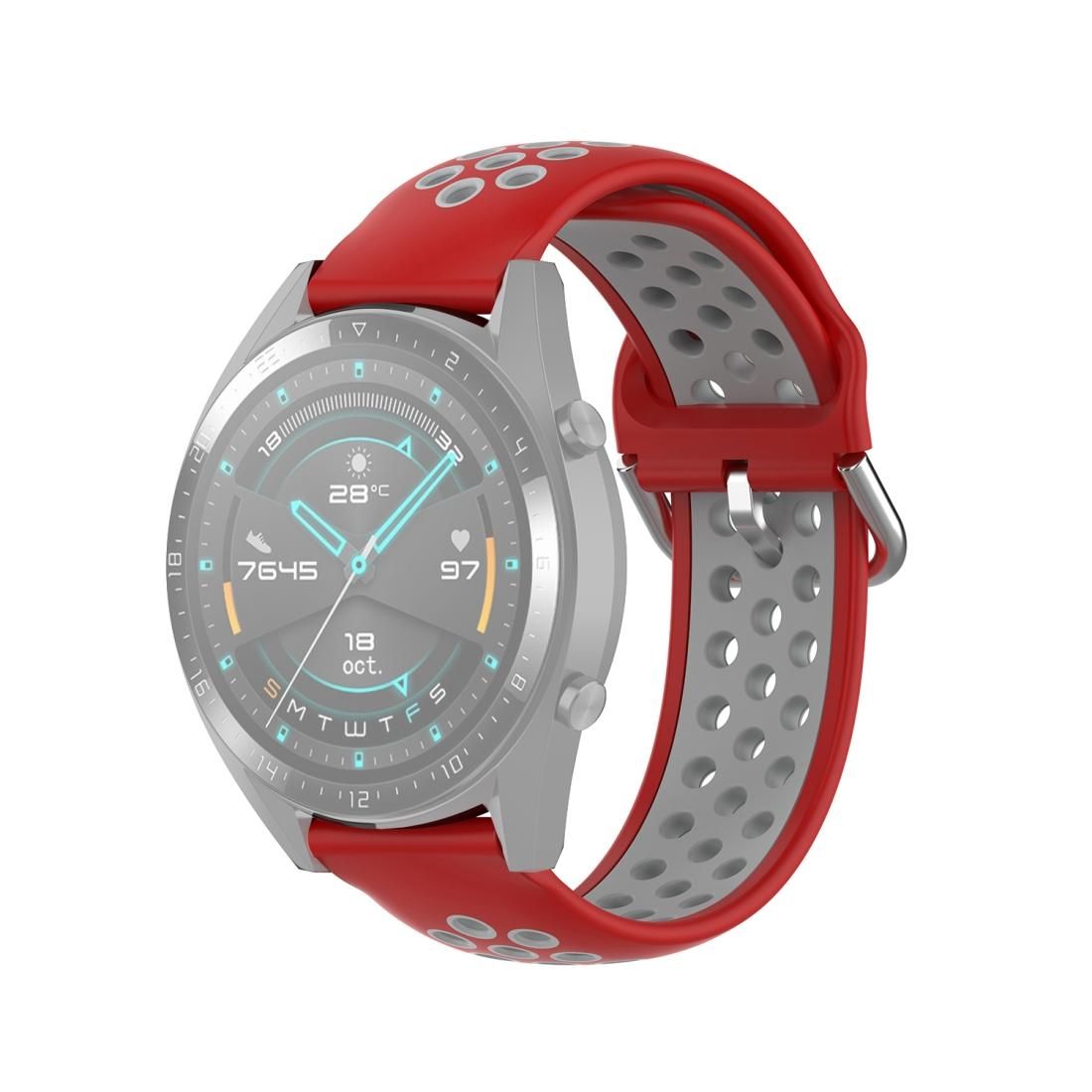 22mm Universal Sports Two Colors Silicone Replacement Strap Watchband (Red Grey)