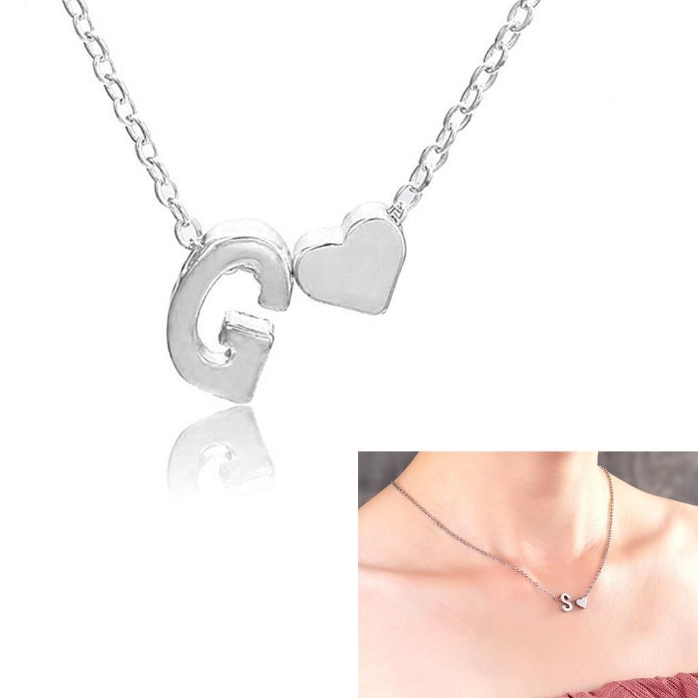 Fashion Tiny Dainty Heart Initial Necklace Personalized Letter Necklace Name Jewelry for women accessories girlfriend gift, Metal Color:G (Silver)