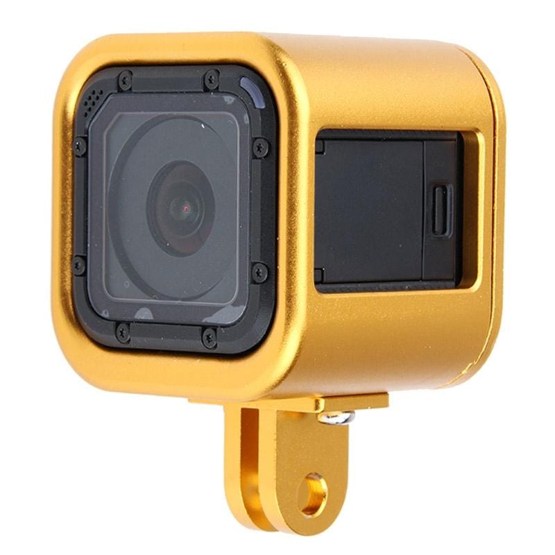 Housing Shell CNC Aluminum Alloy Protective Cage with Insurance Back Cover for GoPro HERO5 Session /HERO4 Session /HERO Session (Gold)