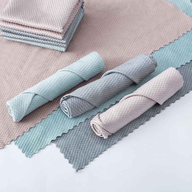 7 PCS Fish Scale Lattice Kitchen Cleaning Without Watermark Rags Housework Water Absorption Lint-free Cleaning Rag Random Color Delivery