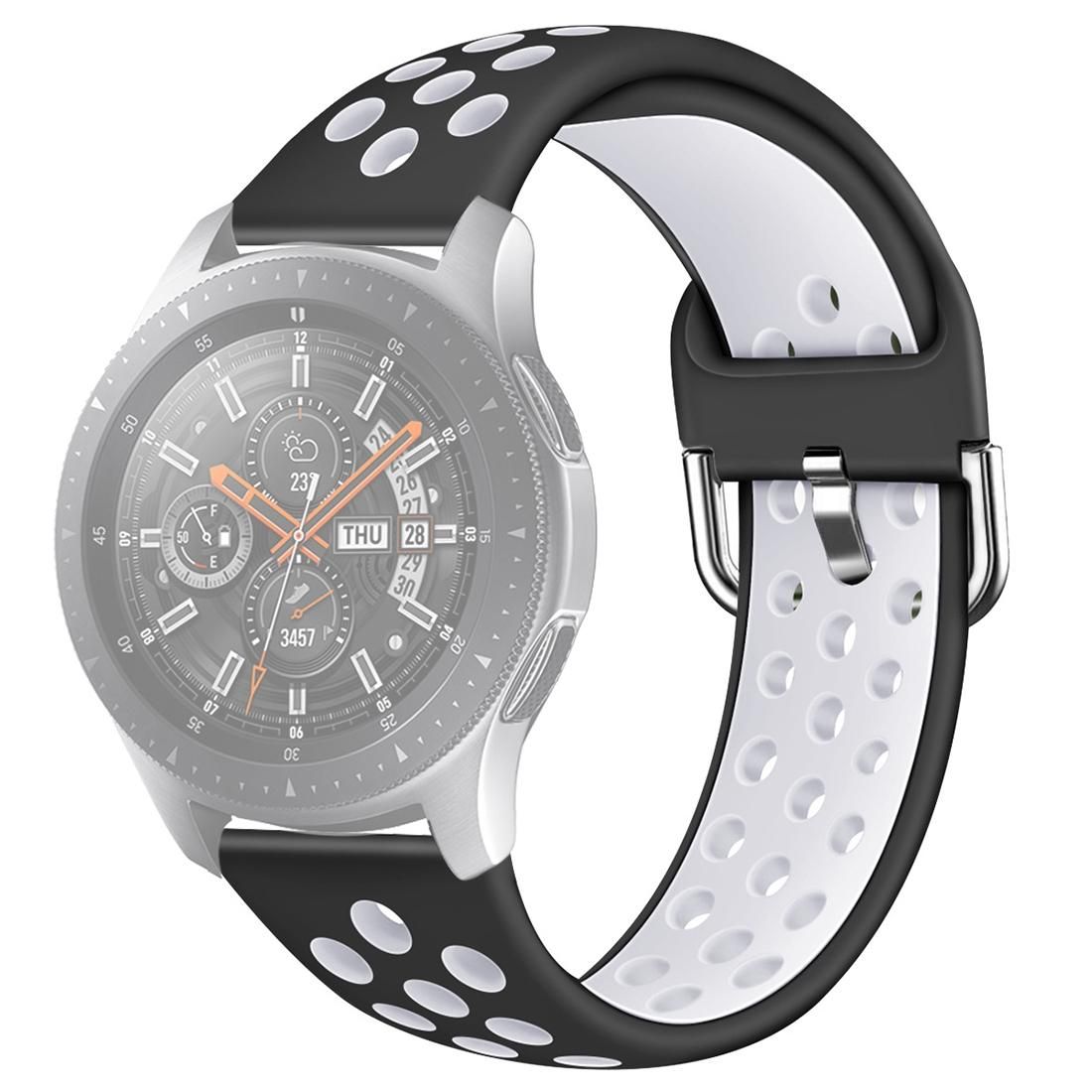 For Galaxy Watch 46 / S3 / Huawei Watch GT 1 / 2 22mm Smart Watch Silicone Double Color Wrist Strap Watchband, Size:L (Black White)